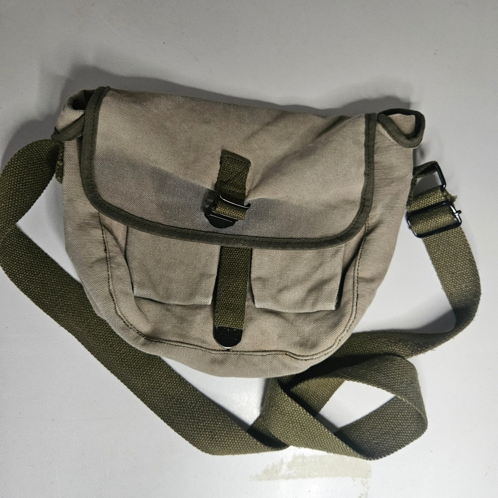 Vintage Canvas Messenger Bag Khaki Olive Green Military Style Crossbody Satchel